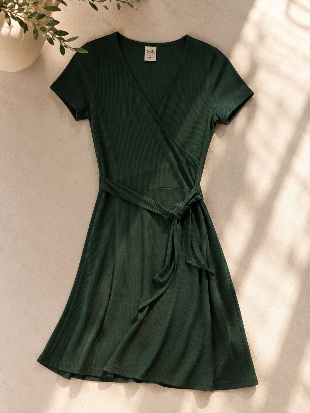 🌸 4/$20 Sale - Simons Forest Green Ribbed Wrap Mini Dress